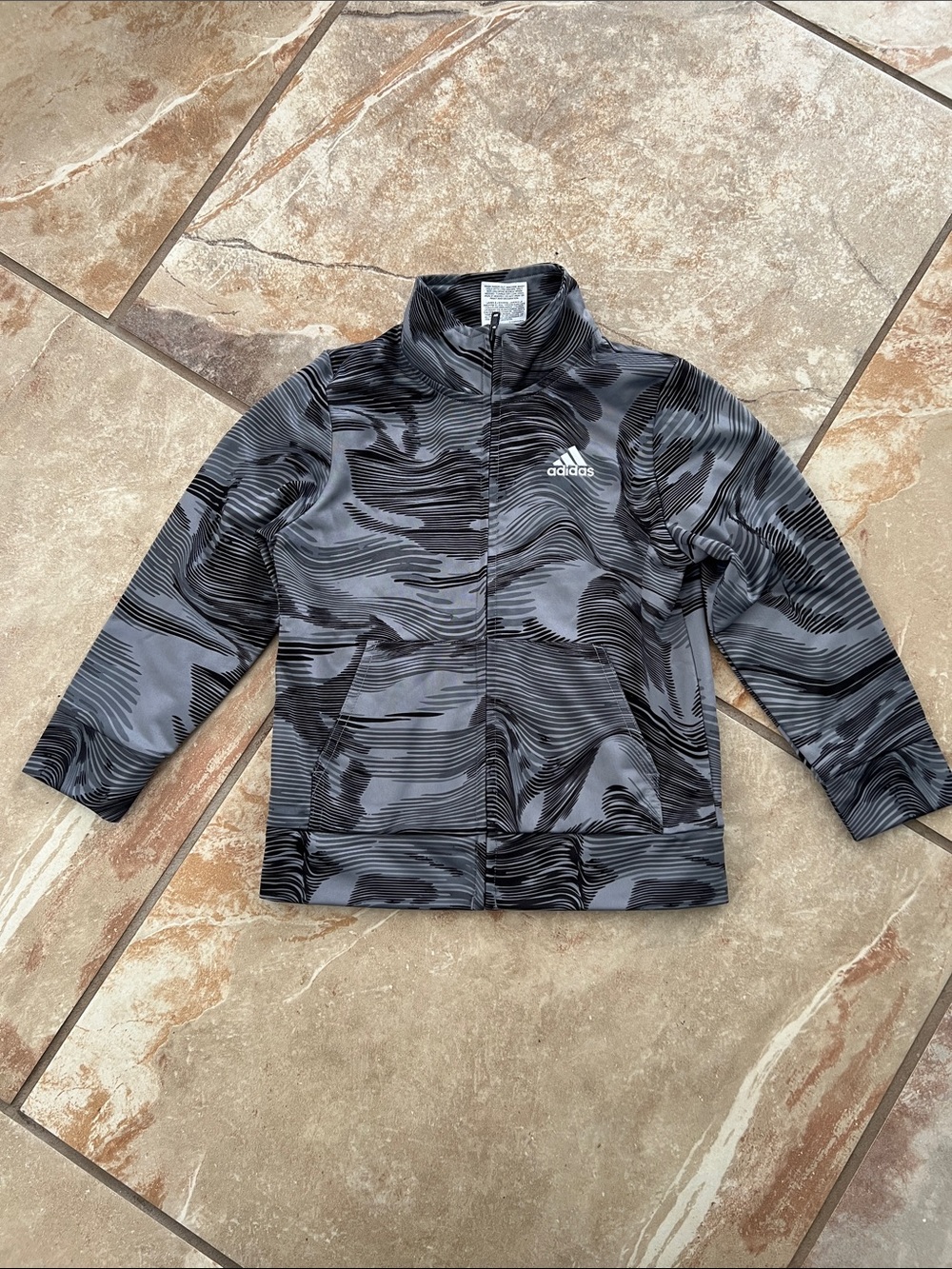 adidas Kids Black & Gray Wave-Print Jacket